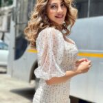 Nikki Tamboli Instagram - Curly hair, don’t care👻 #polkadots #naturallight #girly #mood #laugh #shine #nikkitamboli #curlyhair #sunnyday 👗 @girlsslay.official