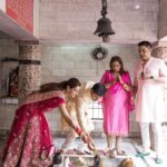 Payal Rohatgi Instagram - As a married couple our first blessings at Temple Pancheshwar Mahadev in Agra. It’s located at the East gate of TajMahal. Visit that before u go visit Taj 🙏 #payalrohatgi #sangramsingh #payalkesangram 📸 : @movieingmoments Travel Partner : @holidaysbymaitri24 @mvtsindia Decor : @kps__events_ Wedding ideation : @anupma543 Payal’s Outfit : @_risaofficial @house_of_risa_ @wfivecommunication Payal’s jewellery : @multanijewellersofficial Sangram’s outfit : @asopalav