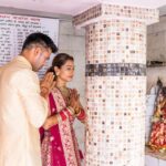Payal Rohatgi Instagram - As a married couple our first blessings at Temple Pancheshwar Mahadev in Agra. It’s located at the East gate of TajMahal. Visit that before u go visit Taj 🙏 #payalrohatgi #sangramsingh #payalkesangram 📸 : @movieingmoments Travel Partner : @holidaysbymaitri24 @mvtsindia Decor : @kps__events_ Wedding ideation : @anupma543 Payal’s Outfit : @_risaofficial @house_of_risa_ @wfivecommunication Payal’s jewellery : @multanijewellersofficial Sangram’s outfit : @asopalav