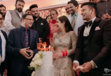 Payal Rohatgi Instagram - Thank you our role model, mentor, history maker, inspiration for everyone, amazing human being, renowned journalist, Padama Bhushan Shri. @rajatsharmalive sir for your graceful presence & giving blessings to us on our big day. We love you alot🙏🤗 पाyal ke Sangराम❤️ . . #rajatsharma #inspiration #rolemodel #mentor #indiatv #sangramsingh #payalrohatgi #wedding #guest #family India Habitat Centre