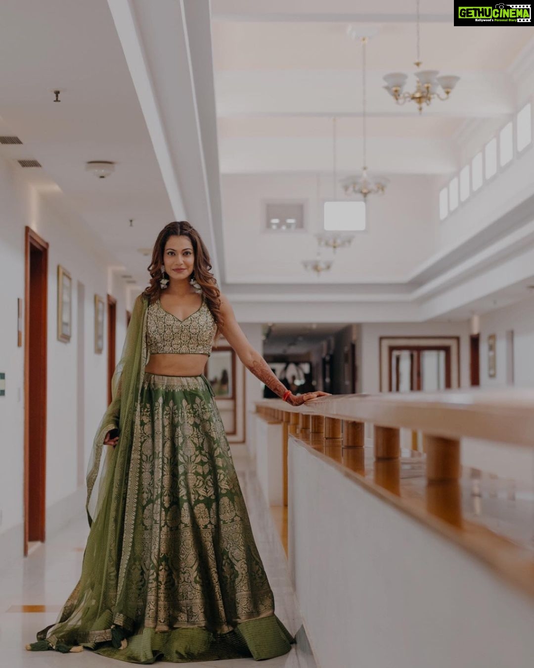 Payal Rohatgi Instagram - With wildflowers in her hands. Love the green hues and perfect vibes on @payalrohatgi ‘s Mehendi Day. Here’s to the ritual that marks the beginning. Photography : @movieingmoments Outfit: @house_of_risa_ @_risaofficial @wfivecommunication Jewellery: @multanijewellersofficial Hair & makeup: @anchalvermamua Venue partner: @jaypeehotels . . . #payalkesangram #payalrohatgi #payalsangramwedding #sangramsinghwrestler #weddingphotography Jaypee Palace Agra