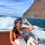 Pragathi Guruprasad Instagram – taken during the .5 seconds I was not throwing up on this boat 🚤 🥹 Napali Coast, Kauai