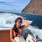 Pragathi Guruprasad Instagram – taken during the .5 seconds I was not throwing up on this boat 🚤 🥹 Napali Coast, Kauai