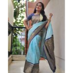 Raveena Daha Instagram - விழிகளை மூடினால் உன் முகம் பார்க்கிறேன் 💙🥰 Saree from: @the_cupid_fashions ❤️ #raveena #raveenadaha