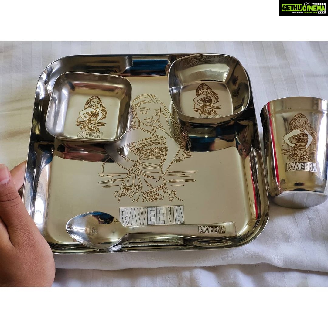 Raveena Daha Instagram - Got this extremely Adorable plate set engraved with my extremely Adorable name 😂😝from : @bhuwis_gift_house @bhuwi_collectionss 🥳