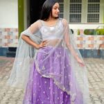 Raveena Daha Instagram - 🤍💜🤍 Lovely lehenga material from @chick.fashions 😍 #raveena #raveenadaha
