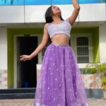 Raveena Daha Instagram - 🤍💜🤍 Lovely lehenga material from @chick.fashions 😍 #raveena #raveenadaha