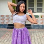 Raveena Daha Instagram - 🤍💜🤍 Lovely lehenga material from @chick.fashions 😍 #raveena #raveenadaha