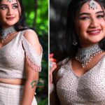 Raveena Daha Instagram - This one is my favourite look😍😍 created by @trichy_makeup_artist 😘😘😘 And picture shot by @suvees_photography 🥰 Jewellery by @bridal_gallery_ 💙 And beautiful lehenga from @bridesmaid_trichy 😘 #raveena #raveenadaha