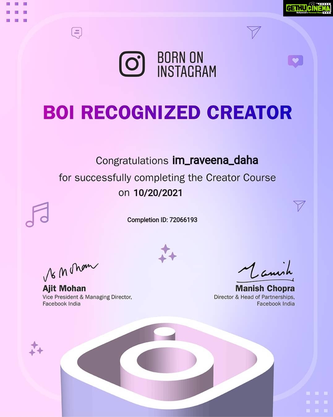 Raveena Daha Instagram - Completed my creator course from bornoninstagram.com, proud to be a BOI recogonised creator! 🥰✨ @instagram . #bornoninstagram #BOIrecogonizedcreator #BOIcreatorcourse