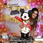 Raveena Daha Instagram - Birthday series 💖 . Mickey mouse cake from : @womanaboutcakes🐭❤️ . Makeup and hair : @nikvika_bridal_makeover 🥰😘 . Background decorations: @alana.eventplanners 🌺💖 . Costume : @usabridalstudio 😍 . Photography: @studiodk__ 🔥