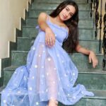 Raveena Daha Instagram - Cute purple mesh frock with tiny flower design from : @gv_trend_boutique 😍💜 . இதுவும் கடந்து போகும் 🦋 . #raveena #raveenadaha