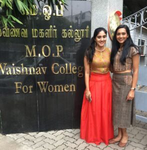 Sanchana Natarajan Instagram - The last two days has been nothing but amazing with my most favourite people! ❤️ the ASK family💛 thank you so much #MOPvaishnavcollegeforwomen & #ramachandrauniversity for making it a memorable one ✨ also a biggg thanks to @studio149 @swathi_purushothaman 😍 for styling us with ur beautiful clothes and making it extra special ❤️ #divya&meerabacktocollege 😬