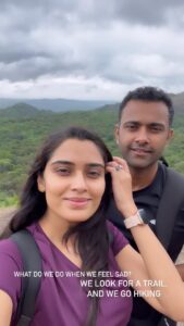 Sangeetha Bhat Instagram - What do we do when we feel sad??
We look for a trail, And go hiking.

@sudarshan_rangaprasad #sangeethabhat #sangeethabhatsudarshan #sudarshanrangaprasad #hiking #hikingcouple #couplegoals #trekkers #natureschildren #karnataka #sangeethabhatreels #bengaluru