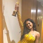 Saniya Iyappan Instagram - Siima awards best supporting actress for LUCIFER. ✨ Thank you SIIMA 2019. @siimawards This is my second one, I can't wait to keep performing better and better each year.This has been an absolute delight because I worked with the Best Debutant Director - @therealprithvi Raju Etta, I want to dedicate this award to you because this wouldn't have happened without you. Thank you for all the support that you and the whole team have showered upon me. Special Thanks to Lal Ettan,Murali chetta,Manju Chechi and Vivek Oberoi Sir. @mohanlal @muraligopynsta @manju.warrier @vivekoberoi I'm still not over this hangover. Special thanks to Sridevi ma'am @sridevisreedhar 🥺❤️ and vijay chetta @vijaygeorge4u Styling : @shnoy09 Make up : @beautybymldnb Hair : @bhumakrishnaveni Gown : @bennusehgallofficial Jewellery : @srikrishnajewellers Photography : @pratimareddy #Blessed #Grateful #IamheretoSTAY #manymoretocome Novotel Hyderabad Convention Centre