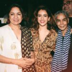 Sanya Malhotra Instagram - What can I say, that smile on my face says it all. I feel so honoured to have shared the screen with these two spectacular women. @ishantanus thanks for writing such an amazing script and for very cutely photobombing this picture 😁♥️ @badhaaihofilm @neena_gupta #badhaai ho