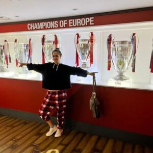 Simran Instagram - "Sports pull out a real internal hero out of you!"

Sending love and wishes to our @indianfootball all the way from the Cathedral of Football!
Cannot express the feeling of being at Anfield Stadium as a ⚽️ fan, forever!
#sportsforever #footballlove #liverpool