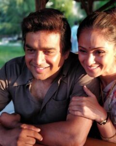 Simran Instagram - Being Meena Narayanan! Behind the Scenes of #Rocketry with #Madhavan & @[17841401817250844:@muralidarans] 😍 

Kudos to the entire team for all their efforts and hard-work! @actormaddy super proud to be a part of your directorial debut! 
#RocketryTheFilm Launching in theaters near you tomorrow! 🚀