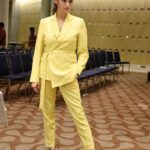 Sonia Agarwal Instagram - Thank you @style_with_seema @perfecto.v for this smart and bossy outfit ❤️ really appreciate the efforts you guys put to make this look come out so well in such short time. #sasansabha #motionposter #launch #hyderabad #panindianfilm #soniaagarwal #sa #yellowsuit #smart #bosslady