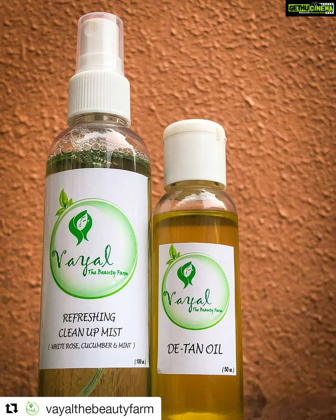 Swathishta Krishnan Instagram - #Repost @vayalthebeautyfarm (@get_repost) ・・・ Here it is... Pre and post applicant of whitening pack... A refreshing clean up mist made with fresh steam distilled white rose water, cucumber and mist extracts ... 🌱Cleanse the affected area with our mist.... A de tan oil which has Pure cold pressed coconut oil, sweet almond oil, rosehip oil,carrot seed oil,lemon grass oil , chammomile oil , lotus oil , germanium oil, rose oil... 🌱 apply few drops of oil after washing off the pack from your skin.... #vayalthebeautyfarm #ultrawhiteningkit #homemade #nochemicals #noparaben #chennaibase #homemade #herbalgoodies