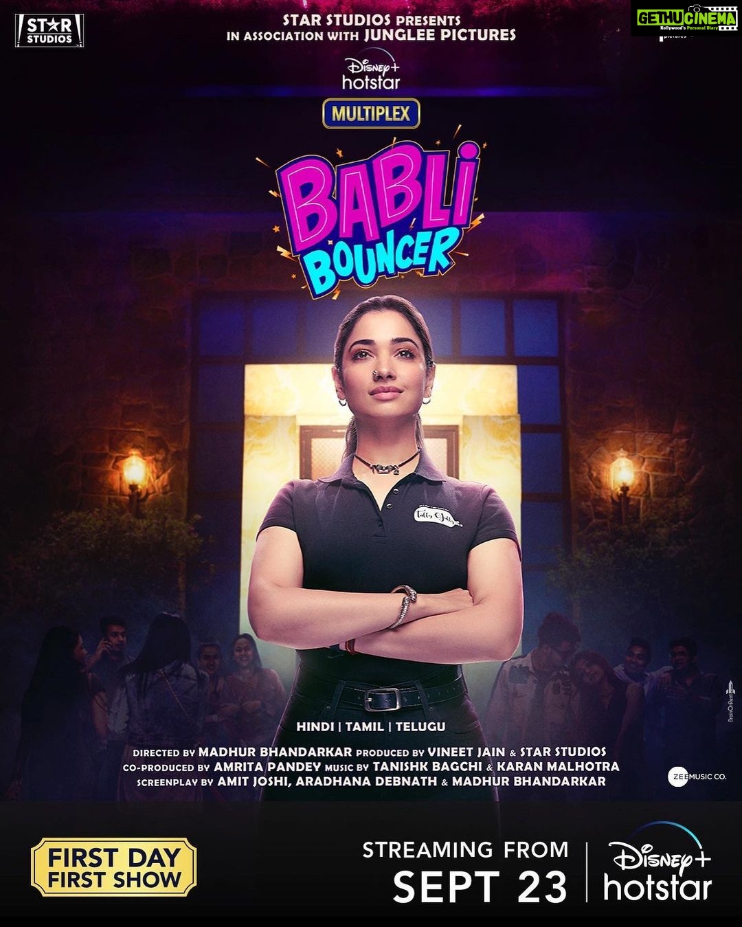 Tamannaah Instagram - Oye bawale suna kya? Aa gaya hai Babli Bouncer ka time! Dilon ko yeh jodegi, ya khub hadiyaan todegi? Pata chalega jald hi! ❤️🔥 Here’s the first look of #BabliBouncer, streaming from Sept 23 only on #DisneyPlusHotstarMultiplex @imbhandarkar @StarStudios #BikramDuggal @JungleePictures @amritapndy @sahilvaid25 @humarabajaj24 @priyamsaha @saurabhshuklafilms @real.amitjoshi @i_aradhana_ @supriyarshukla @samahnotshama @bhavnajeswani14 @mamtakamtikar @moonstruck1602 @thepuccacritic #JungleePictures #BabliBouncerOnHotstar