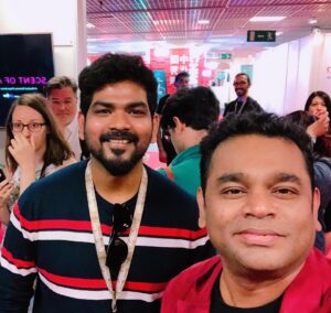 Vignesh Shivan Instagram - With @arrahman sir 😇😇😇 always feel happy n blessed to stand next to this Man 😇😇😇🎉🎉🎉🎉 #VR with #AR sir 😇😇🎉🎉🥳🥳🥳. #cannesfilmfestival #cannes #cannes2019 Cannes, French Riviera, France
