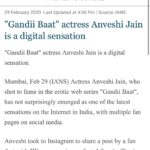 Anveshi Jain Instagram - @timesofindia @ajtaknews @saharasamaynews @breakingtubebt @koimoi @quinthindi @outlookindia @newsstate @doonhorizon I wasn’t sharing these articles because my followers might think that I am becoming self obsessed 🤪but this phase & feeling is magnificent and these posts will be there for me to feel nostalgic aage jake when it will all fade !!! वैसे भी ये आपकी वजह से ही तो हैं । it's our achievement ! पता है कई बार in the middle of the night I get teary eyes filled with gratitude because of this overwhelming love and my dreams coming true, I cry while I thank n send love to each of you . I always wanna stay grounded,grateful and yours .❤️and thank you media ! You have been very kind to me ! #thankyou #youareawesome #iloveyou #love #blessed #grateful #makingnews #achievement#loveandaffection Mumbai, Maharashtra