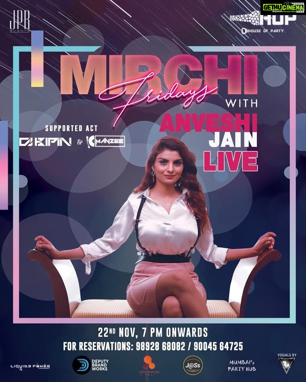 Anveshi Jain Instagram - I am performing live at HOP Andheri West tonight ! Let’s sing and dance together and make it one of the best #mirchifridays #love #anveshijain #performing #live #in #mumbai #instafam