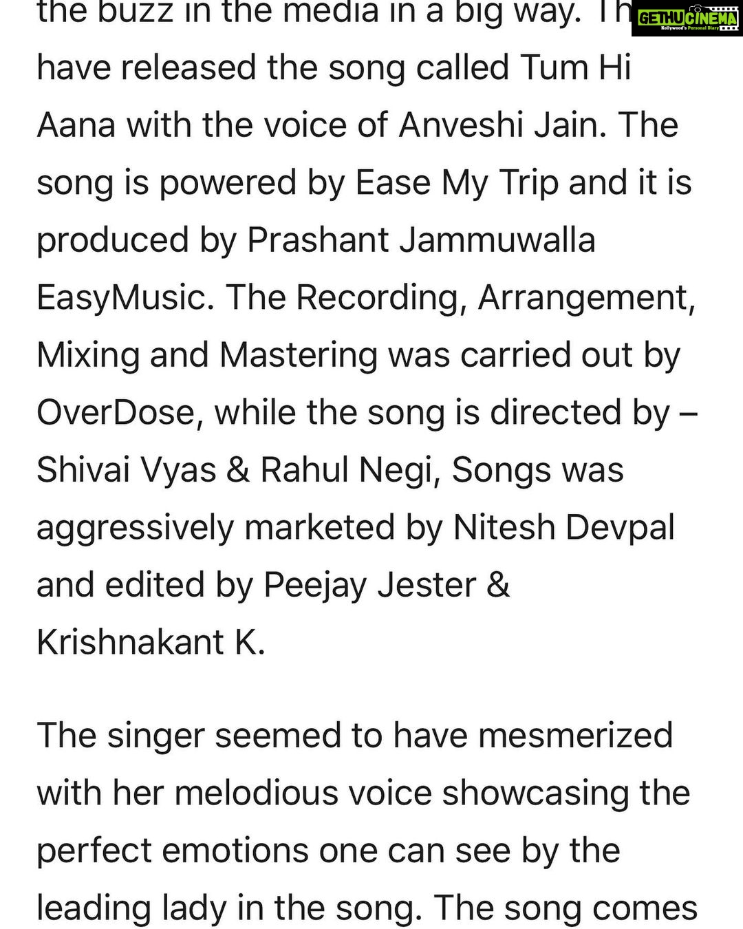 Anveshi Jain Instagram - Thank you @cinetalkers for acknowledging and articulating it beautifully ! Grateful ! Good job everyone ! Congratulations ,we are making news ! @easemytrip @dixantshaurya @vasundhara.joshi @sakil_kunwar Mumbai, Maharashtra