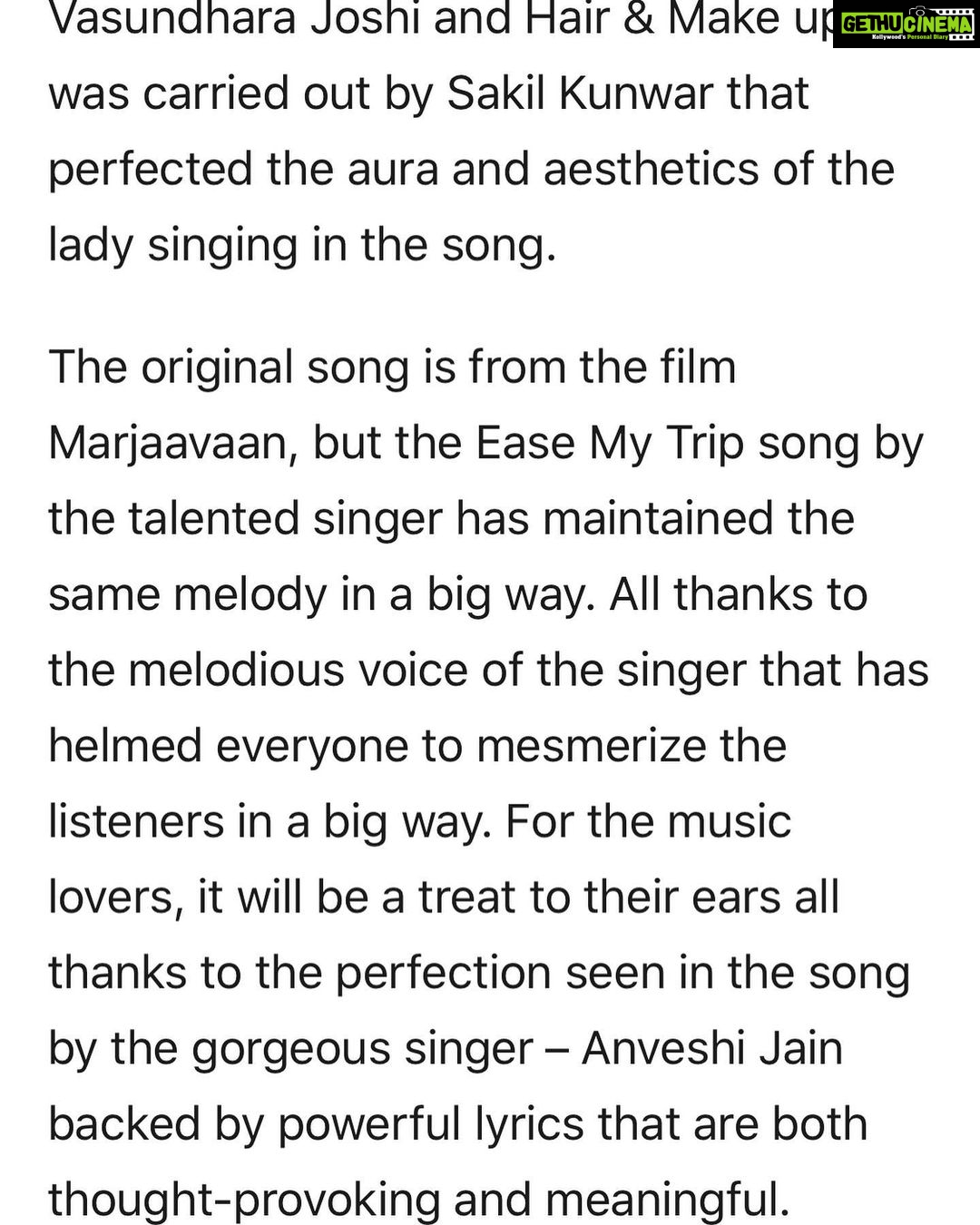Anveshi Jain Instagram - Thank you @cinetalkers for acknowledging and articulating it beautifully ! Grateful ! Good job everyone ! Congratulations ,we are making news ! @easemytrip @dixantshaurya @vasundhara.joshi @sakil_kunwar Mumbai, Maharashtra