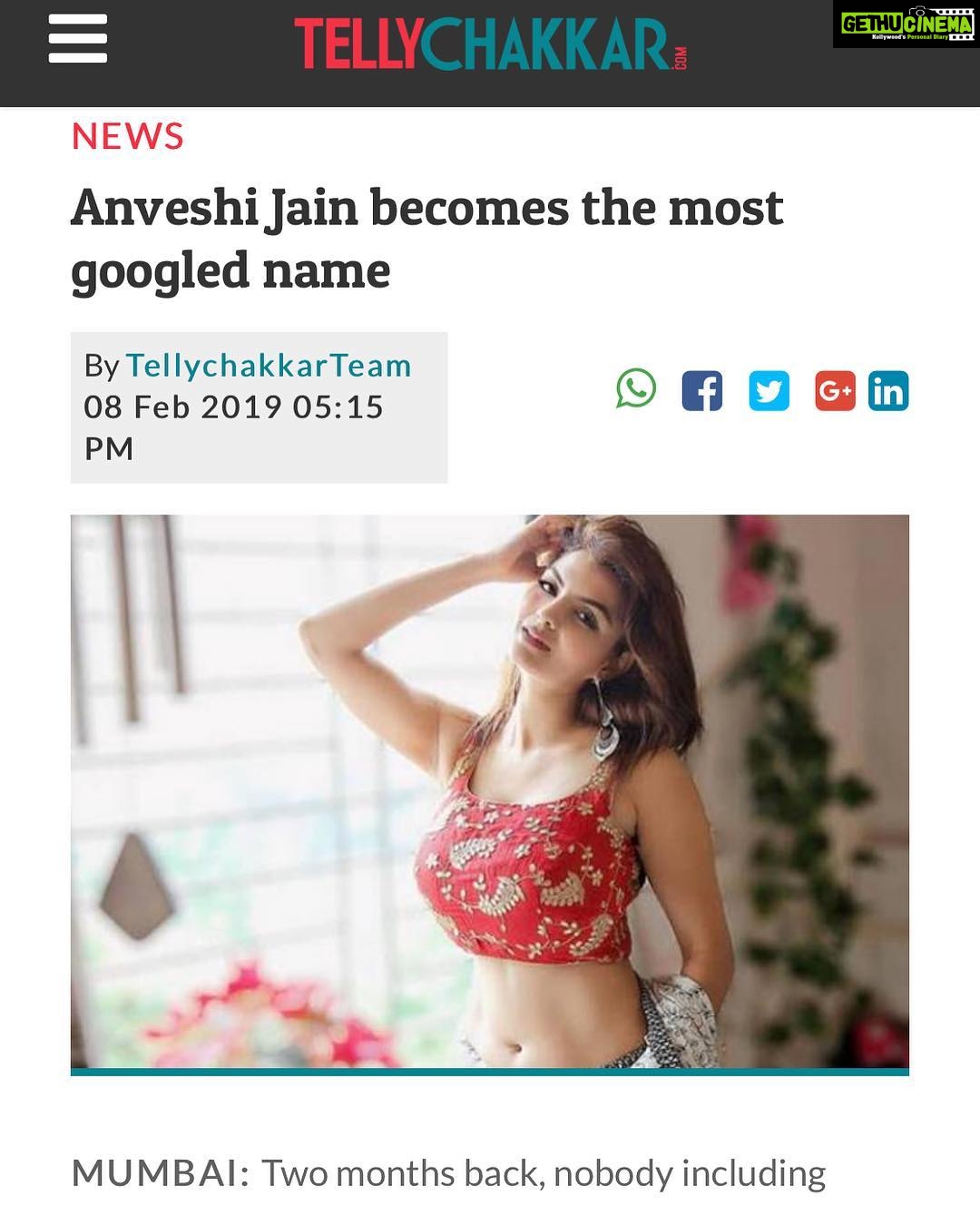 Anveshi Jain Instagram - Thank you @tellychakkar for this wonderful article. #mostgoogledwoman #tellychakkar #news #instagram #instanews #instagood Mumbai, Maharashtra