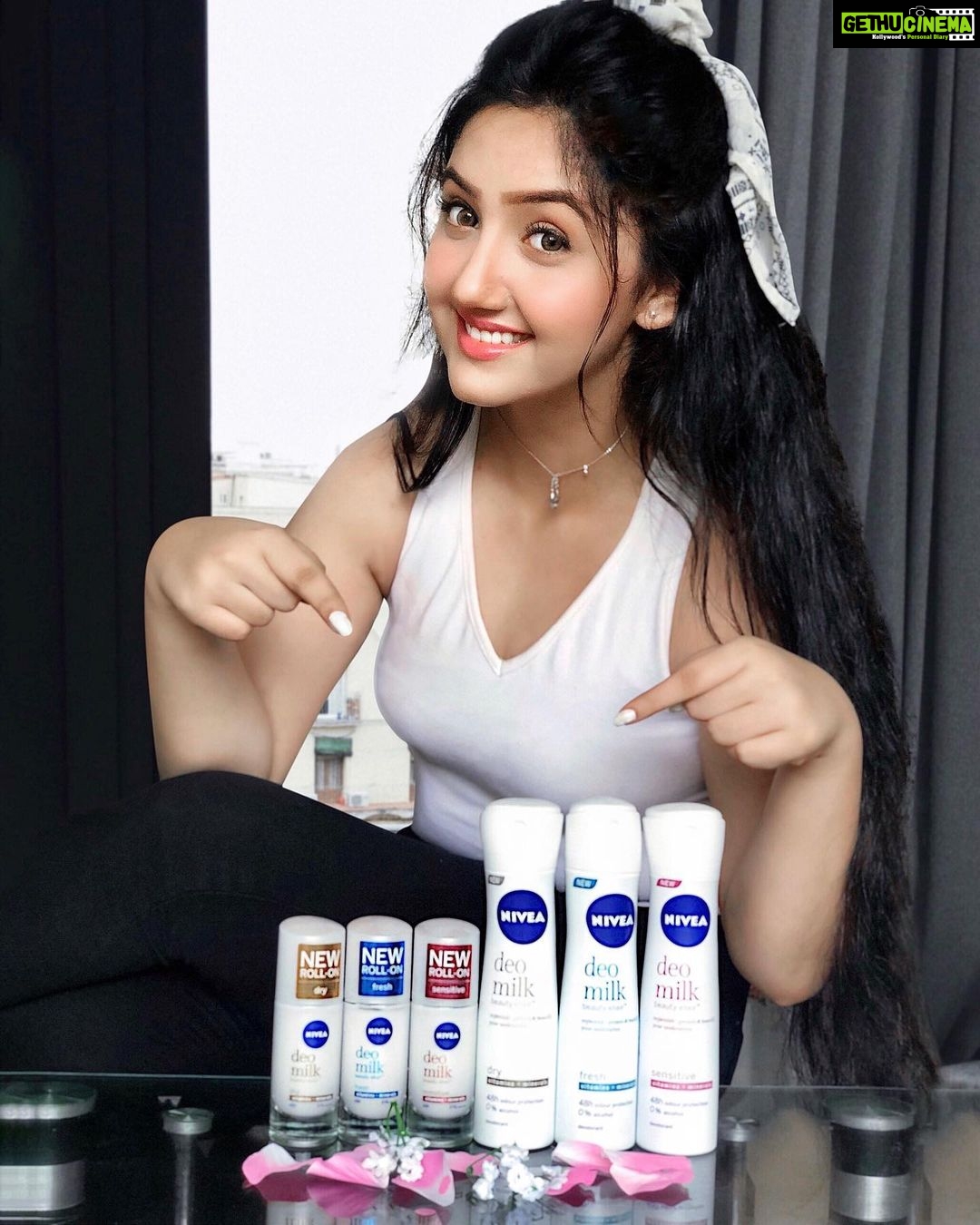 Ashnoor Kaur Instagram - I might have played the role of an independent & confident girl, but body odour can pull even her down💁🏻♀️ Thanks to @niveaindia I’ve found myself the perfect match. This #MadeToCare hamper of #NIVEADeoMilk range has precious milk essence that leave you with beautiful, nourished & fragrant underarms. Non-sticky|Amazing fragrance|Gives that extra boost of confidence💙 Excited to try this out😍 And I get to share it with some of you! Congrats @shaguftha62 and @pari_anushka76 you’ve just won yourself the ultimate underarm care💗 For all you other girls, use my exclusive Nykaa Coupon code DEOMILK967 that you can use till 7th September to avail 20% off on your purchase!!!😁 Stay happy and tuned in for my experience with NIVEA Deo Milk💙