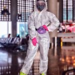 Ashnoor Kaur Instagram - The only #AirportLook you can have these days, but a tinch of colourful styling harms no one😉 . #WorkCalling so here I come, accepting the #NewNormal ♥️ #ppekit #staysafe #airportdiaries Mumbai Airport