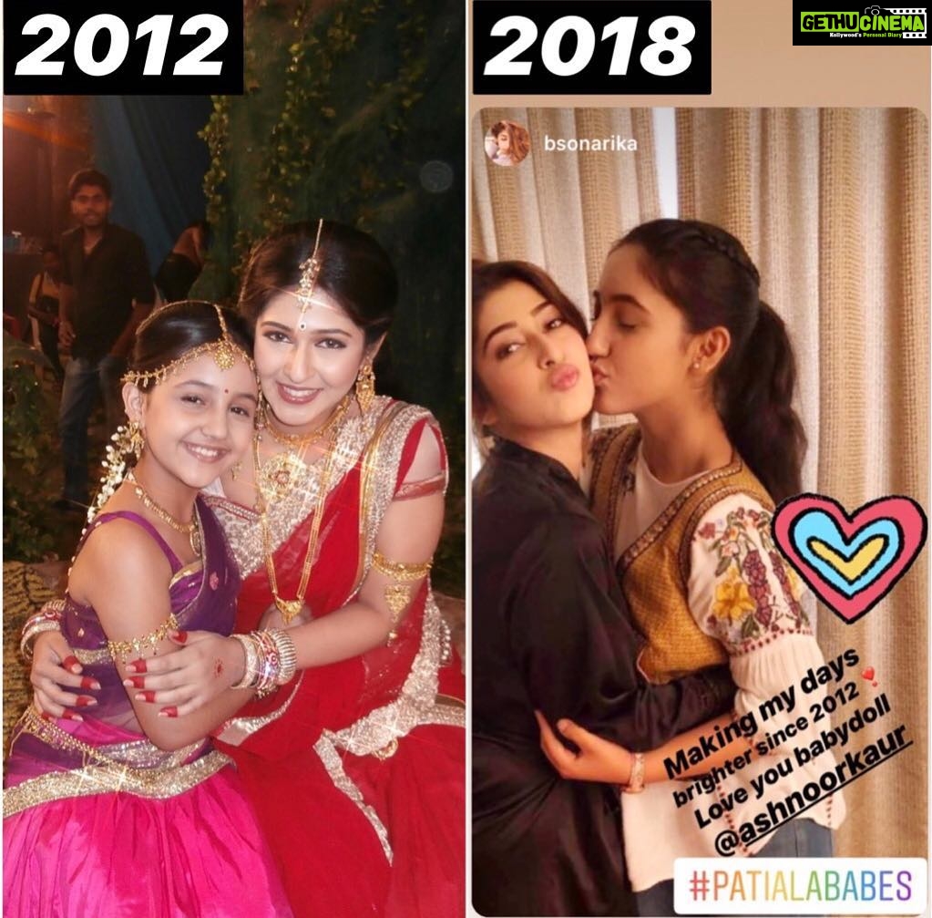 Ashnoor Kaur Instagram - 6 years apart! But our bond remains constant❤️ @bsonarika #SheIsLove❤️ And the best part is our sets are in the same compound!!😍