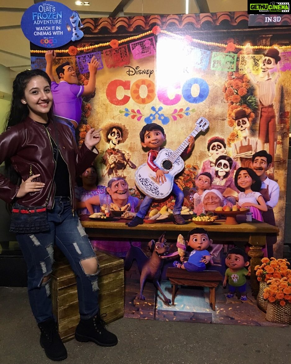 Ashnoor Kaur Instagram - At the preview of Disney Pixar’s film ‘Coco’❤️ @disneyindia Loved the movie! Releasing in India on 24 nov❤️ Jacket by @you_nique_store Boots by @twinkle_ur_needs Jeans by @unique_world30 Sling by @korona_fashion_world #ashnoorkaur