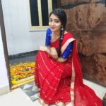 Bhanu Sri Mehra Instagram - Happy Diwali all of you safe Diwali this redsaree & blue blouse designed by@swapnapaidi