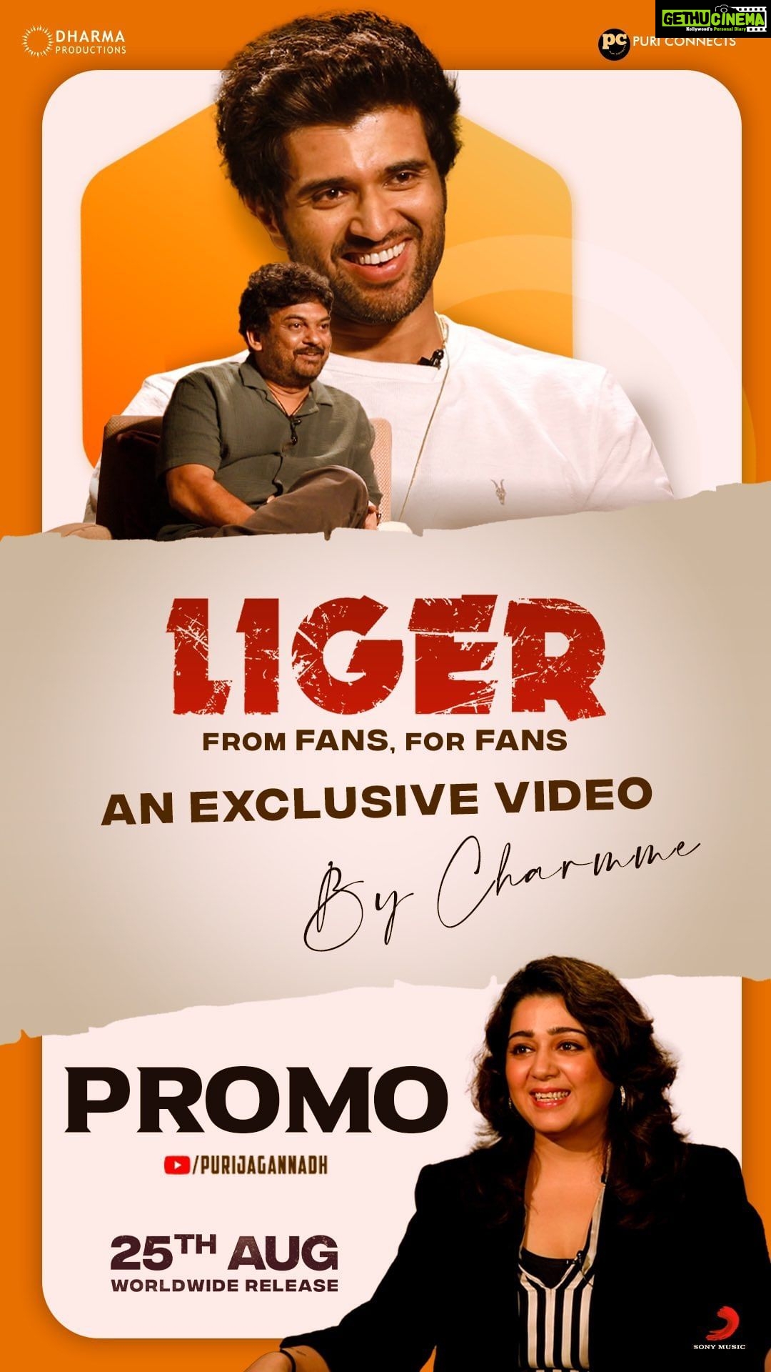 Charmy Kaur Instagram - A first of it’s kind for me 🫣 Asked everything u guys wanted to know! Here’s the promo of my convo with @TheDeverakonda & #PuriJagannadh ! Full Interview on 19th AUG ❤️🔥 @ananyapandayy @karanjohar @apoorvamehta18 @PuriConnects @DharmaMovies