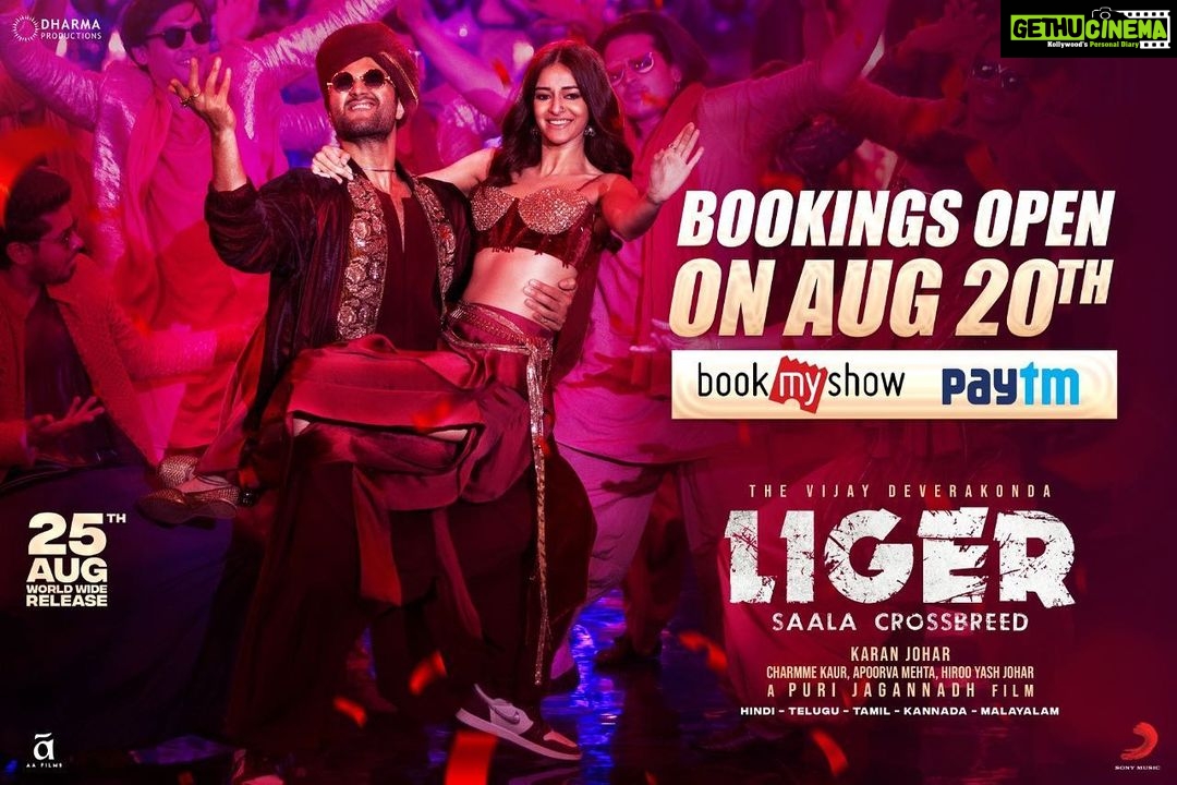 Charmy Kaur Instagram - #LIGER Bookings Open on Aug 20th Get ready to reserve ur seats! 🔥 - bit.ly/LigerBMS - bit.ly/LigerPaytm #WaatLagaDenge #LigerOnAug25th @TheDeverakonda @ananyapandayy @karanjohar #PuriJagannadh @apoorvamehta18 @PuriConnects @dharmamovies