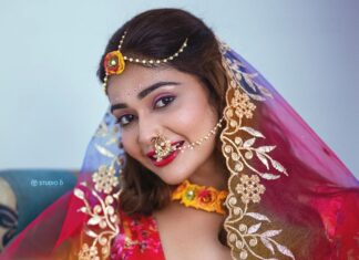 Dharsha Gupta Instagram - 💗💚 ராதை மனதில் ராதை மனதில் என்ன ரகசியமோ!💚💗 Makeup- @jiyamakeupartistry Hairstylist- @mani_stylist_ Costume- @birthdaydresses_elegantdesigns Flower jewelry- @reesribridalflowers Pic- @studio_d_weddings @pictures_by_dhinesh_siva