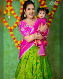Hari Teja Instagram - These are the days I never want to forget .. holding u is my favourite part of life .. loads of love to u my bhoomi talli ❤️ Thank u @riya_designing_studio for these beautiful outfits ❤️❤️ PC: @giggles_photography_hyd ❤️. Makeup & hair : @vimalareddymakeovers ❤️