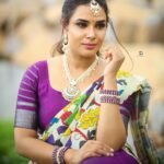 Hari Teja Instagram - Wearing this beautiful half saree from @riya_designing_studio 💜 Pc: @naveen_photography_official Thanks a lot @impriyankasahajananda for arranging this beautiful jewellery for me …💓