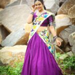 Hari Teja Instagram – Wearing this beautiful half saree from @riya_designing_studio 💜  Pc: @naveen_photography_official  Thanks a lot @impriyankasahajananda for arranging this beautiful jewellery for me …💓