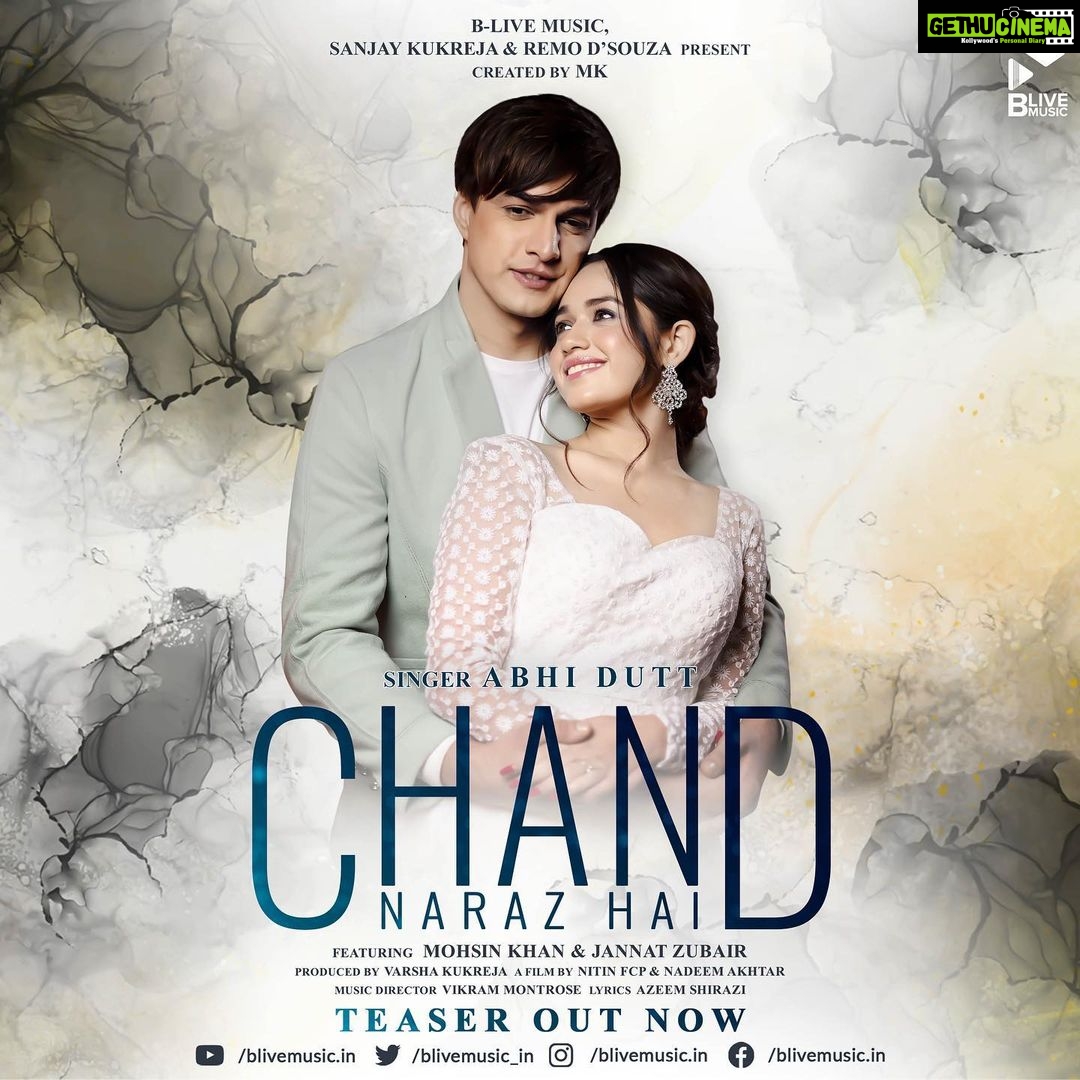 Jannat Zubair Rahmani Instagram - Here’s presenting a beautiful song for all the selenophiles, ▶️ to enjoy the teaser of #ChandNarazHai on our YouTube channel. 🌙 Singer : @abhiduttblive Featuring : @khan_mohsinkhan & @jannatzubair29 Presented to you by : #SanjayKukreja, @remodsouza & @blivemusic.in Created By : @mkblivemusic Producer : @varsha.kukreja.in A Film by : @onlinenadeem & @nitinfcp Music Directed by : @vikrammontroseofficial Lyrics : @azeemshirazi Mix & Master by : @ericpillai