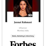 Jannat Zubair Rahmani Instagram - This one has to be one of my biggest teen achievements 🤍 #gratitude #forbes #30under30 #Asia #2021