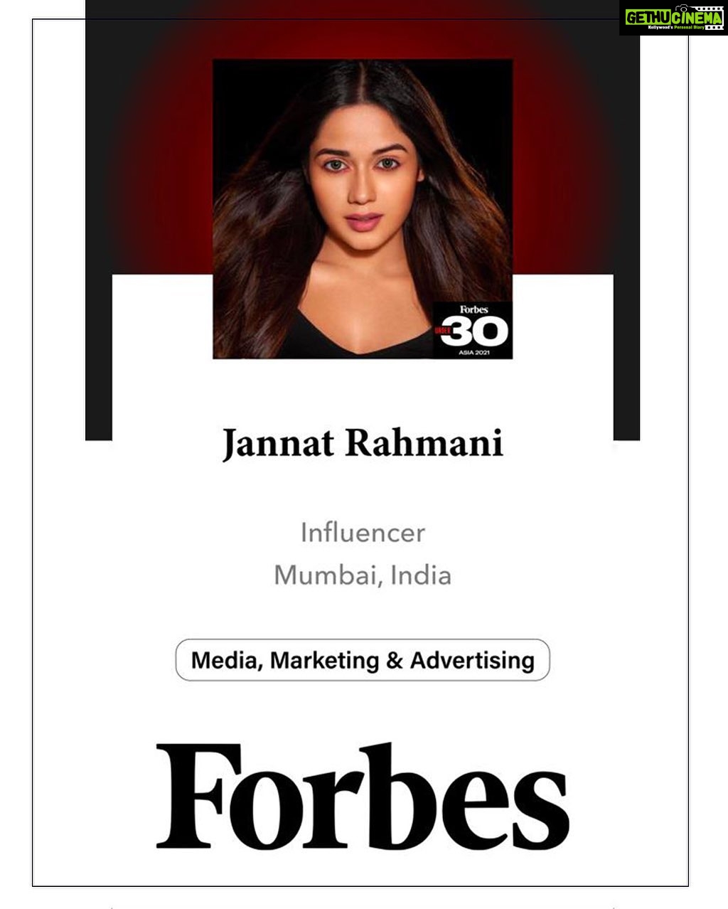Jannat Zubair Rahmani Instagram - This one has to be one of my biggest teen achievements 🤍 #gratitude #forbes #30under30 #Asia #2021