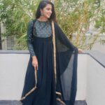 Kaniha Instagram - Beating the lockdown blues by wearing this elegant,classy, beautiful dark green georgette floor length Anarkali from @styledivalabel with embroidery detailing on chest and sleeves with maroon velvet and gold border on base !! The shawl is finished with gold beads border ! @styledivalabel I love how you put in that tender loving care and creativity into each and every dress you create. Loved wearing this ❤ Thank you so so much @anooshageorgesunoj #kaniha #styledivalabel