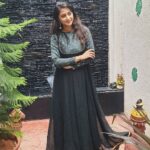 Kaniha Instagram - Beating the lockdown blues by wearing this elegant,classy, beautiful dark green georgette floor length Anarkali from @styledivalabel with embroidery detailing on chest and sleeves with maroon velvet and gold border on base !! The shawl is finished with gold beads border ! @styledivalabel I love how you put in that tender loving care and creativity into each and every dress you create. Loved wearing this ❤ Thank you so so much @anooshageorgesunoj #kaniha #styledivalabel