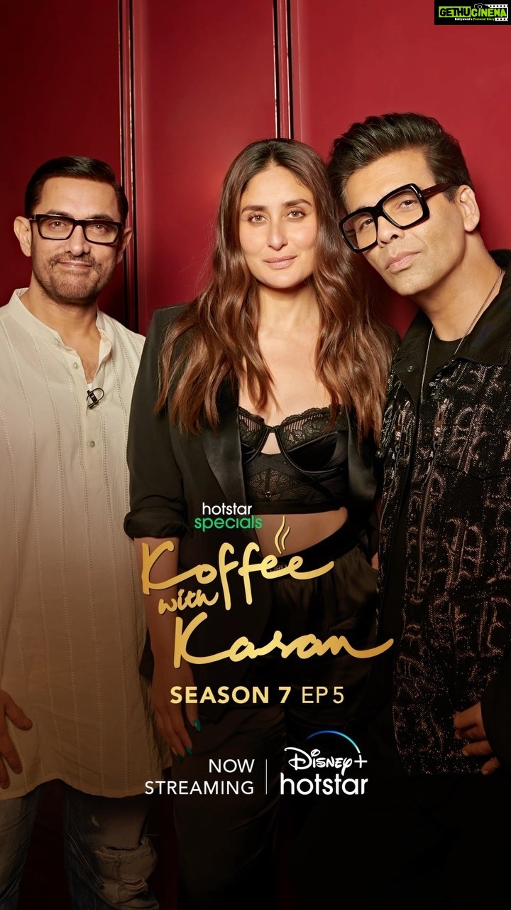 Karan Johar Instagram - Bebo being Bebo and Aamir bringing his A game - this epic duo is here to fire up the koffee couch! #HotstarSpecials #KoffeeWithKaranS7 episode 5 streaming now only on Disney+ Hotstar. @disneyplushotstar #AamirKhan @kareenakapoorkhan @apoorva1972 @jahnviobhan @aneeshabaig @dharmaticent