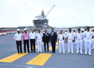 Mohanlal Instagram - Honoured to be onboard India’s 1st Indigenous Aircraft Carrier (IAC), soon to be commissioned as Vikrant, built in Cochin Shipyard Limited, Kerala. After 13 long years of dedicated construction, she sets sail as a true engineering marvel that further fortifies the Indian Navy and speaks volumes about India’s shipbuilding capabilities. I express my heartfelt gratitude for this matchless opportunity, especially to the Commanding Officer, Commodore Vidhyadhar Harke, VSM, and Mr. Madhu Nair, the Chairman & Managing Director of Cochin Shipyard Limited, for their warm reception. Witnessing the unmatched peculiarities of this mean machine urges me to triumphantly salute all the people behind IAC Vikrant, the wonder. May she always be victorious at sea! #IAC #VIKRANT #IndianNavy