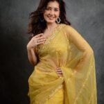 Raashi Khanna Instagram - Yellow, yellow, one happy fellow! 😬💛 #thiruchitrambalam audio launch Wearing: @meghabansalofficial Jewellery: @vandalsworld_unofficial @mahesh_notandass Styled by @archamehta Team: @poorvjainn Makeup @adhishreep Hair @arvindkumar_hair Photographed by @kiransaphotography
